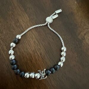 Louis Vuitton Authentic Monogram Beaded Bracelet M00512 Silver and Black Metal